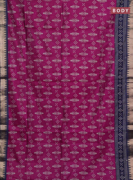 Magenta Pink & Navy Blue Semi Tussar Saree - Kantha Work