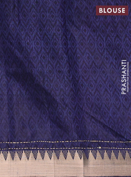 Magenta Pink & Navy Blue Semi Tussar Saree - Kantha Work