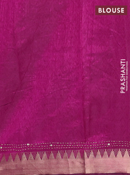 Green & Magenta Pink Semi Tussar Saree - Kantha Work