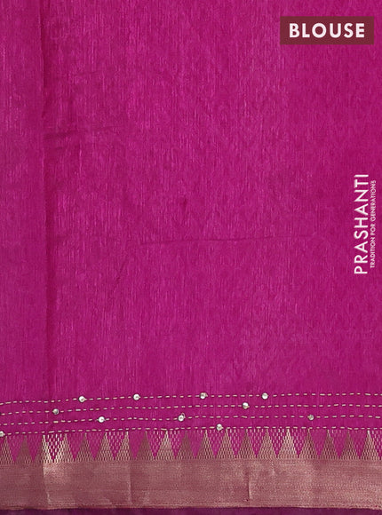 Grey & Magenta Pink Semi Tussar Saree - Kantha Work