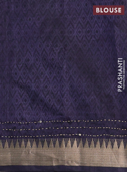 Magenta Pink & Navy Blue Semi Tussar Saree - Kantha Work