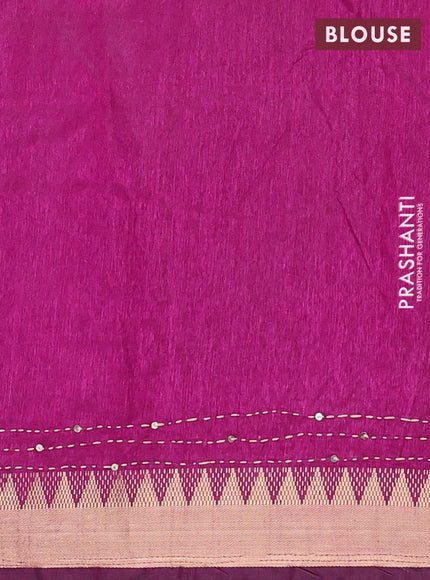 Navy Blue & Magenta Pink Semi Tussar Saree - Kantha Work