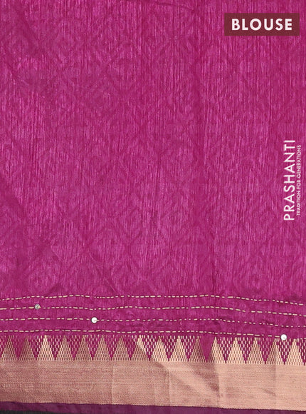 Navy Blue & Magenta Pink Semi Tussar Saree - Kantha Work