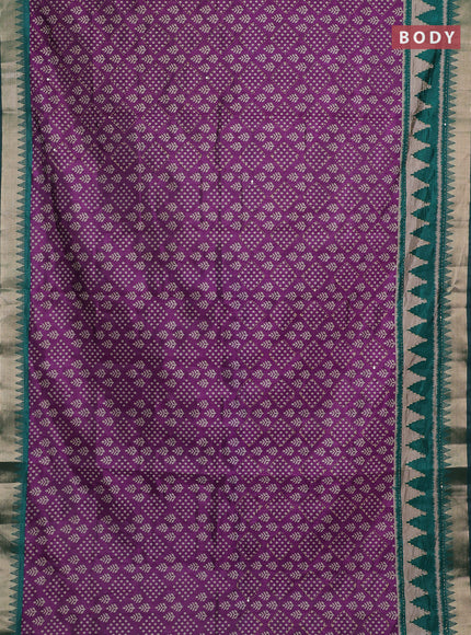 Purple & Green Semi Tussar Saree - Kantha Work