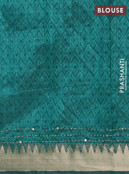 Purple & Green Semi Tussar Saree - Kantha Work