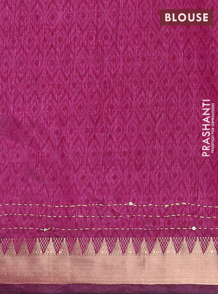 Black & Magenta Pink Semi Tussar Saree - Kantha Work