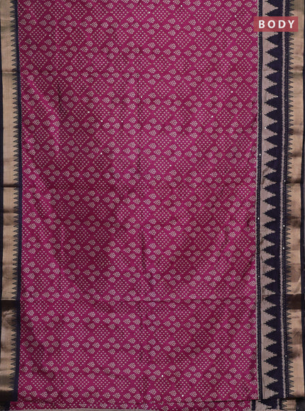 Magenta Pink & Navy Blue Semi Tussar Saree - Kantha Work