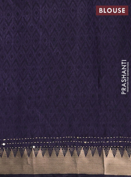 Magenta Pink & Navy Blue Semi Tussar Saree - Kantha Work