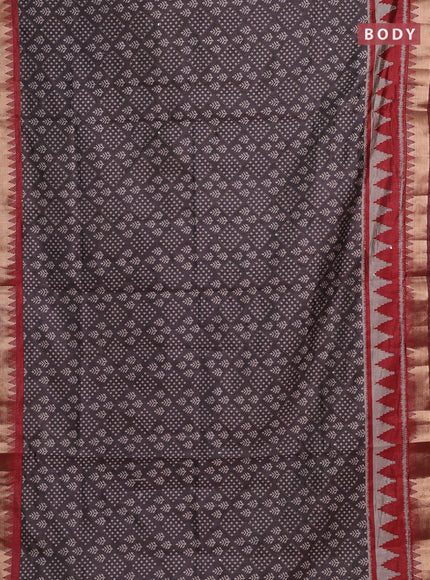 Grey & Red Semi Tussar Saree - Kantha Work