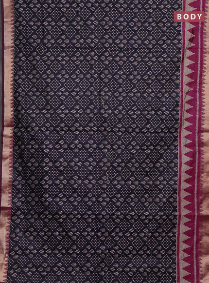 Navy Blue & Magenta Pink Semi Tussar Saree - Kantha Work
