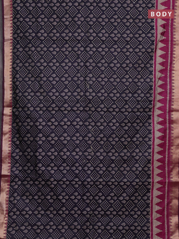 Navy Blue & Magenta Pink Semi Tussar Saree - Kantha Work