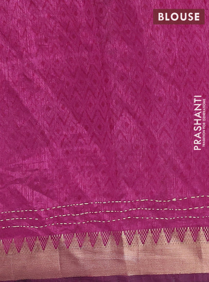 Navy Blue & Magenta Pink Semi Tussar Saree - Kantha Work