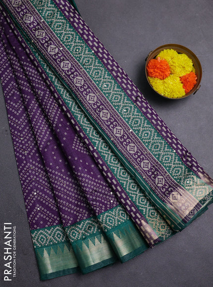 Purple & Green Semi Tussar Saree - Kantha Work