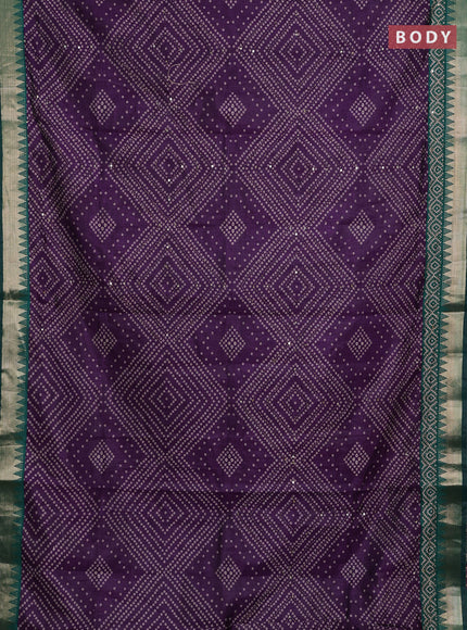 Purple & Green Semi Tussar Saree - Kantha Work