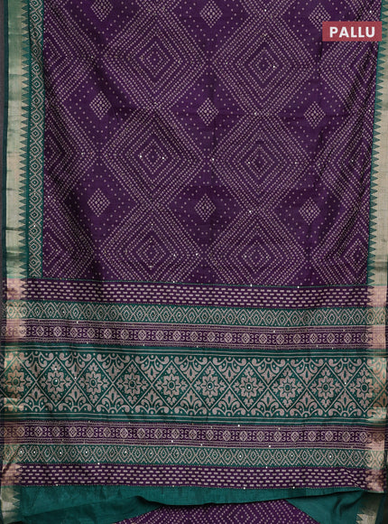 Purple & Green Semi Tussar Saree - Kantha Work