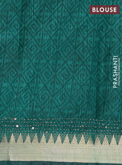 Purple & Green Semi Tussar Saree - Kantha Work
