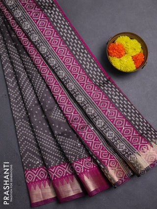 Grey & Magenta Pink Semi Tussar Saree - Kantha Work
