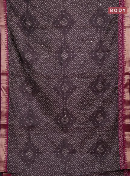 Grey & Magenta Pink Semi Tussar Saree - Kantha Work