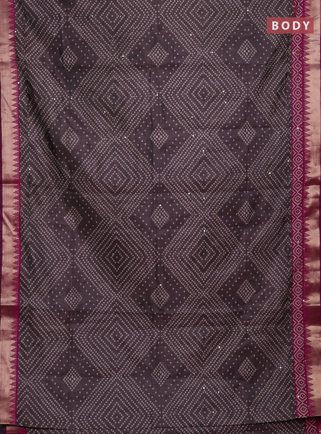 Grey & Magenta Pink Semi Tussar Saree - Kantha Work