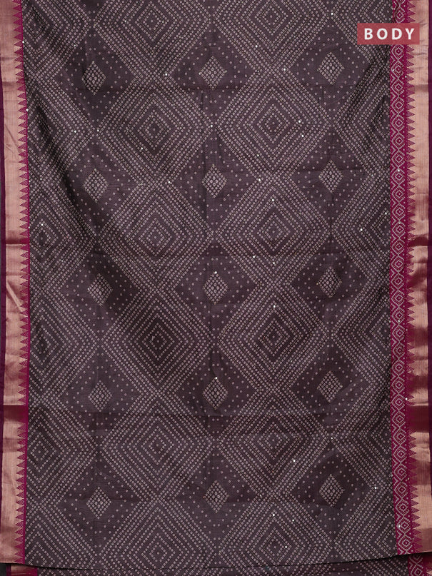Grey & Magenta Pink Semi Tussar Saree - Kantha Work