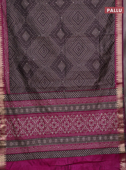 Grey & Magenta Pink Semi Tussar Saree - Kantha Work