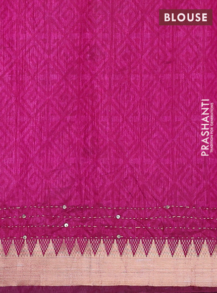 Grey & Magenta Pink Semi Tussar Saree - Kantha Work