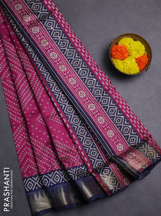 Magenta Pink & Navy Blue Semi Tussar Saree - Kantha Work