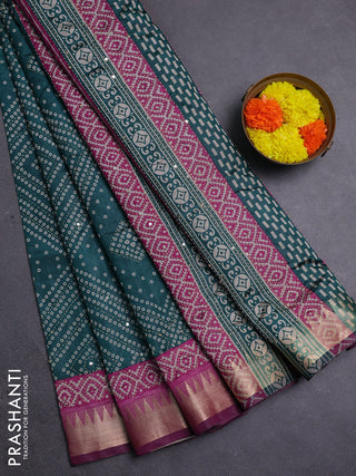 Green & Magenta Pink Semi Tussar Saree - Kantha Work