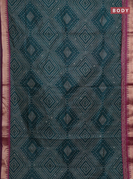 Green & Magenta Pink Semi Tussar Saree - Kantha Work