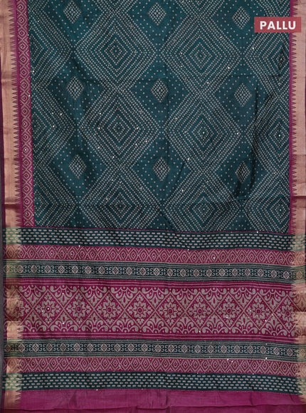 Green & Magenta Pink Semi Tussar Saree - Kantha Work