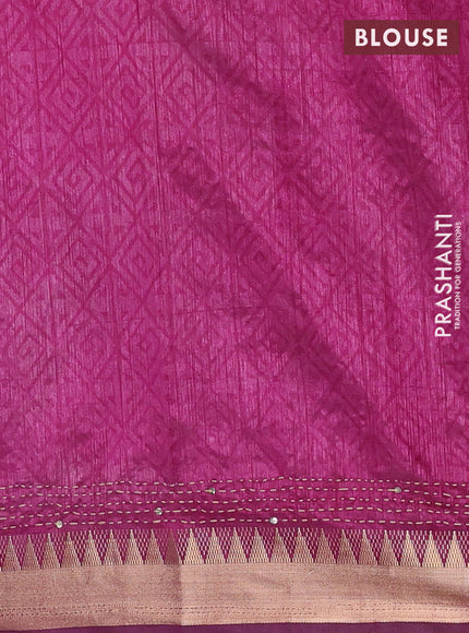 Green & Magenta Pink Semi Tussar Saree - Kantha Work