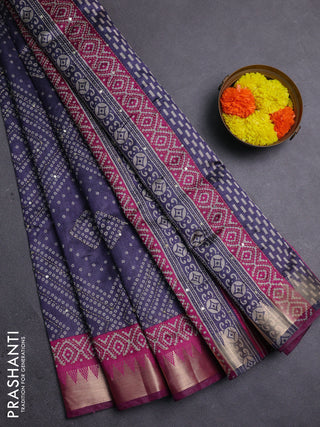 Navy Blue & Magenta Pink Semi Tussar Saree - Kantha Work