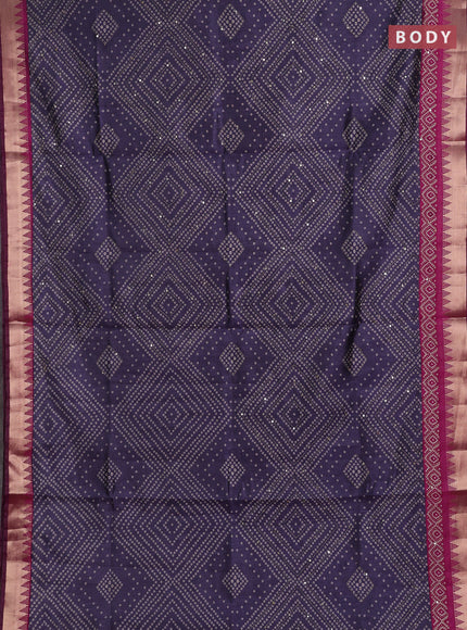 Navy Blue & Magenta Pink Semi Tussar Saree - Kantha Work