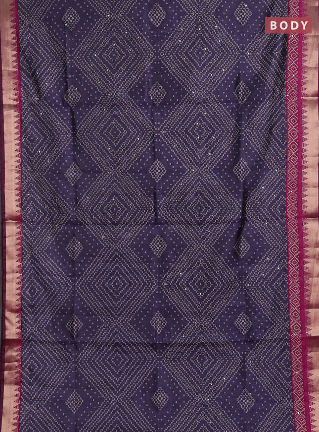Navy Blue & Magenta Pink Semi Tussar Saree - Kantha Work