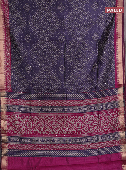 Navy Blue & Magenta Pink Semi Tussar Saree - Kantha Work