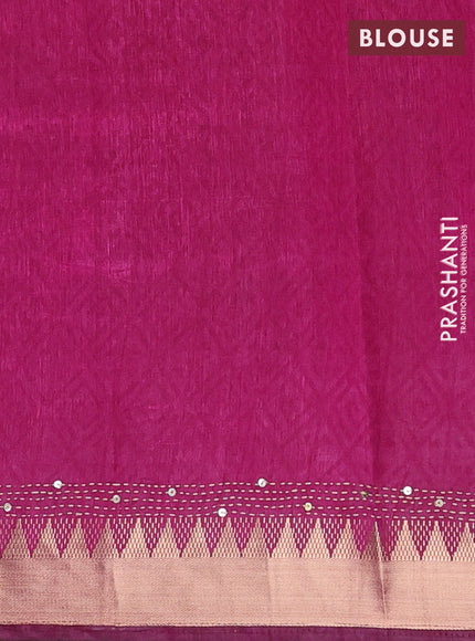 Navy Blue & Magenta Pink Semi Tussar Saree - Kantha Work