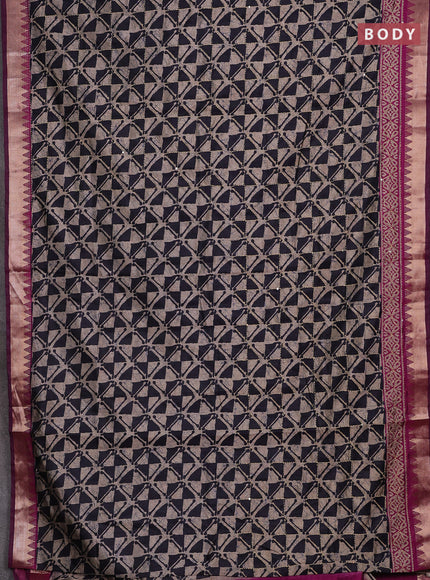 Navy Blue & Magenta Pink Semi Tussar Saree - Kantha Work
