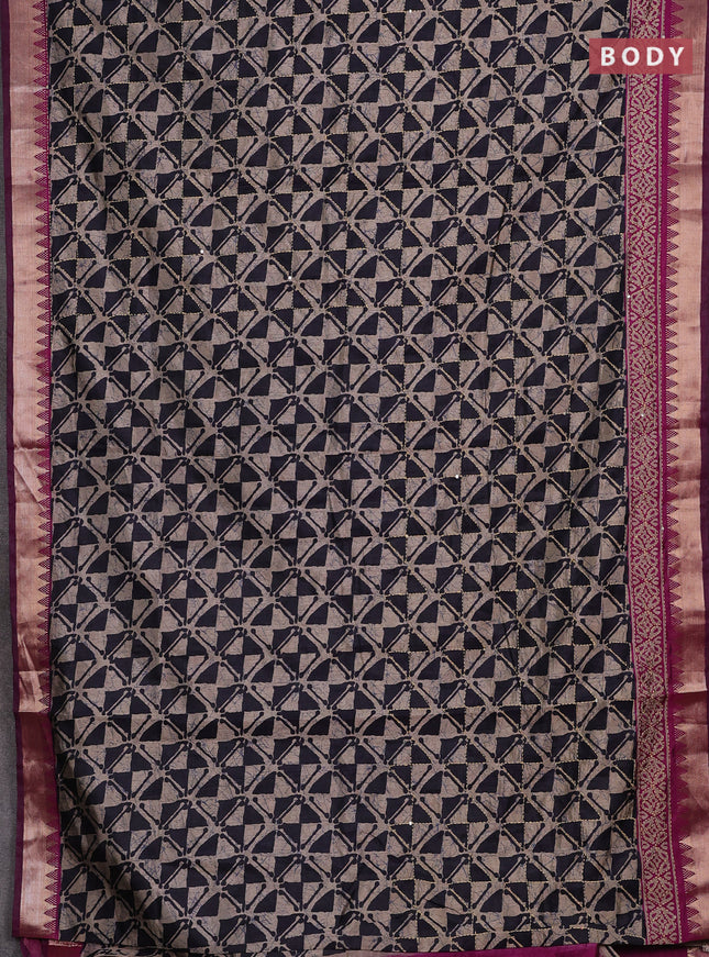 Navy Blue & Magenta Pink Semi Tussar Saree - Kantha Work