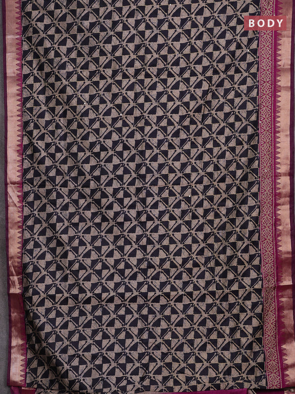 Navy Blue & Magenta Pink Semi Tussar Saree - Kantha Work