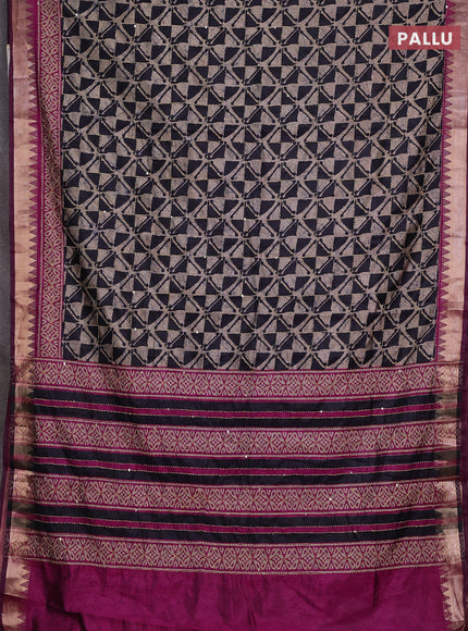 Navy Blue & Magenta Pink Semi Tussar Saree - Kantha Work