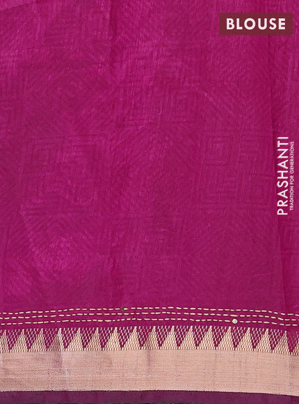 Navy Blue & Magenta Pink Semi Tussar Saree - Kantha Work