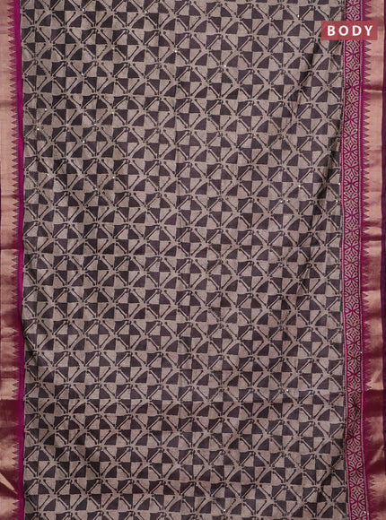 Grey & Magenta Pink Semi Tussar Saree - Kantha Work