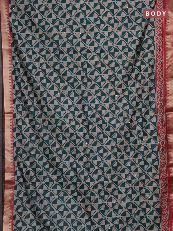 Green & Red Semi Tussar Saree - Kantha Work