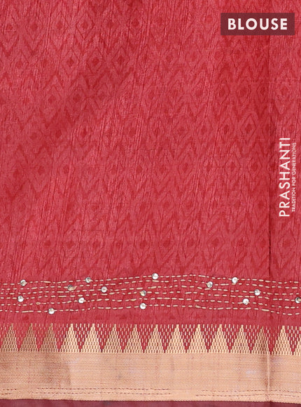 Green & Red Semi Tussar Saree - Kantha Work