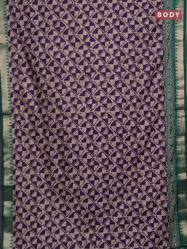 Purple & Green Semi Tussar Saree - Kantha Work