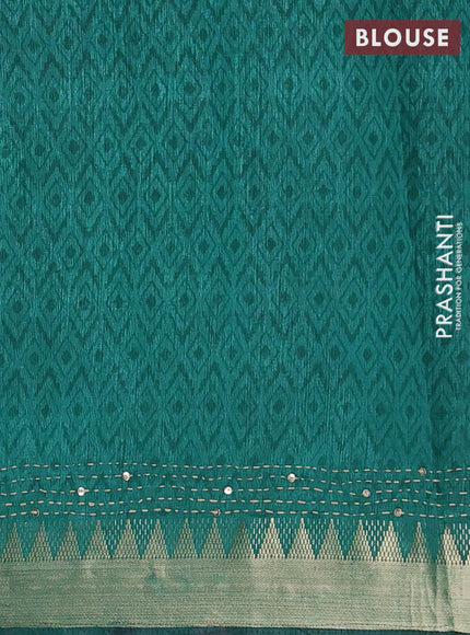 Purple & Green Semi Tussar Saree - Kantha Work