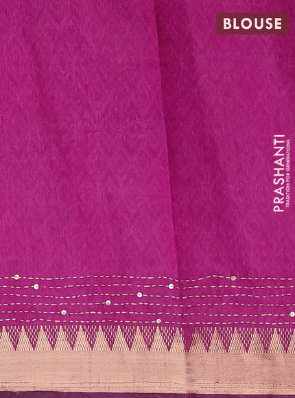 Navy Blue & Magenta Pink Semi Tussar Saree - Kantha Work