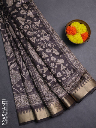 Grey Semi Tussar Saree - Kantha Work