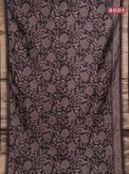 Grey Semi Tussar Saree - Kantha Work