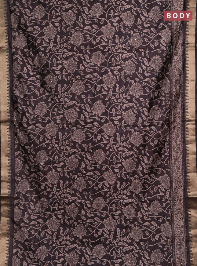 Grey Semi Tussar Saree - Kantha Work